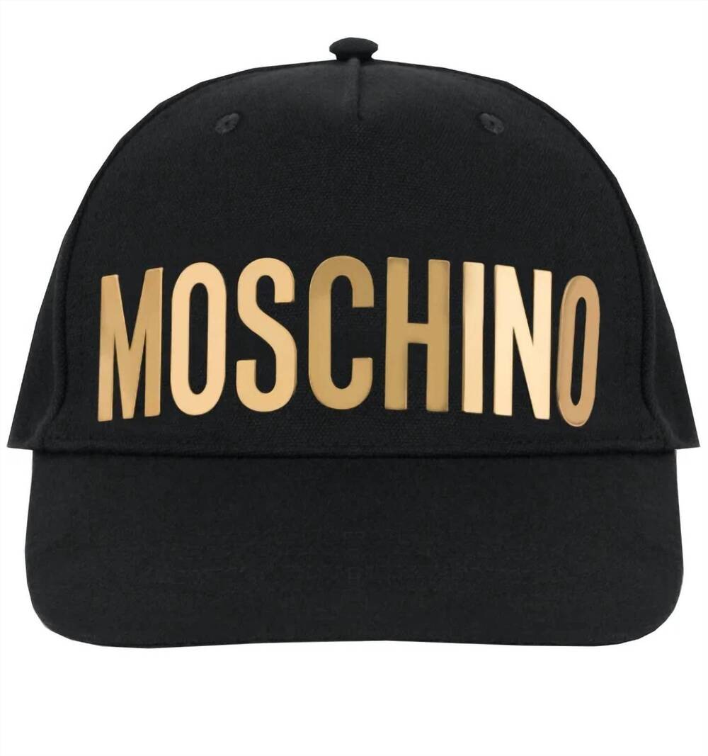 NEW MOSCHINO metallic logo cap with visor in black/gold